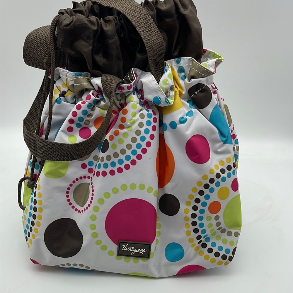 Thirty-One Cinch It Up Insulated Lunch Bag Sack Travel Work School Polka Dot